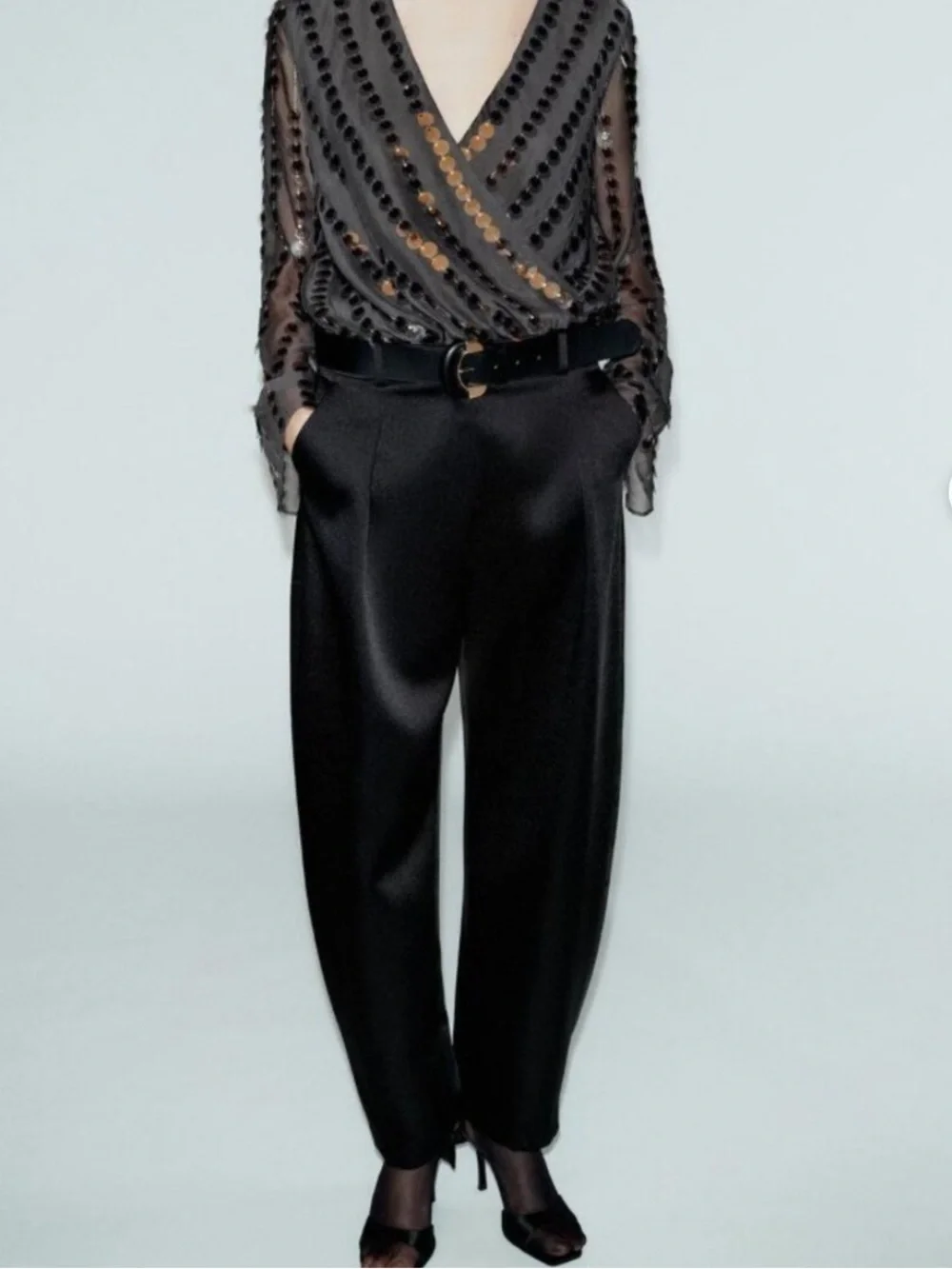 Zara NWT black satin high waisted trousers 9529/877